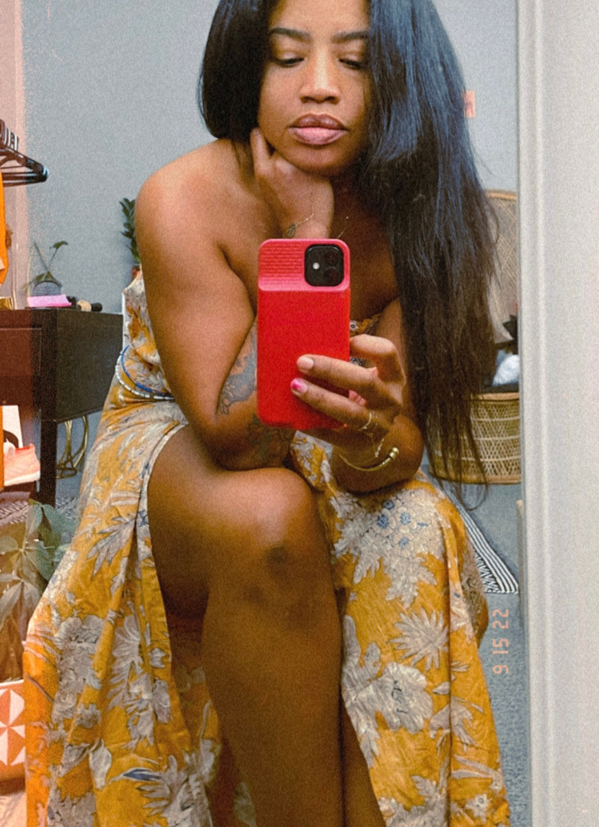 SALE - Yellow Cotton Skirt With Slit