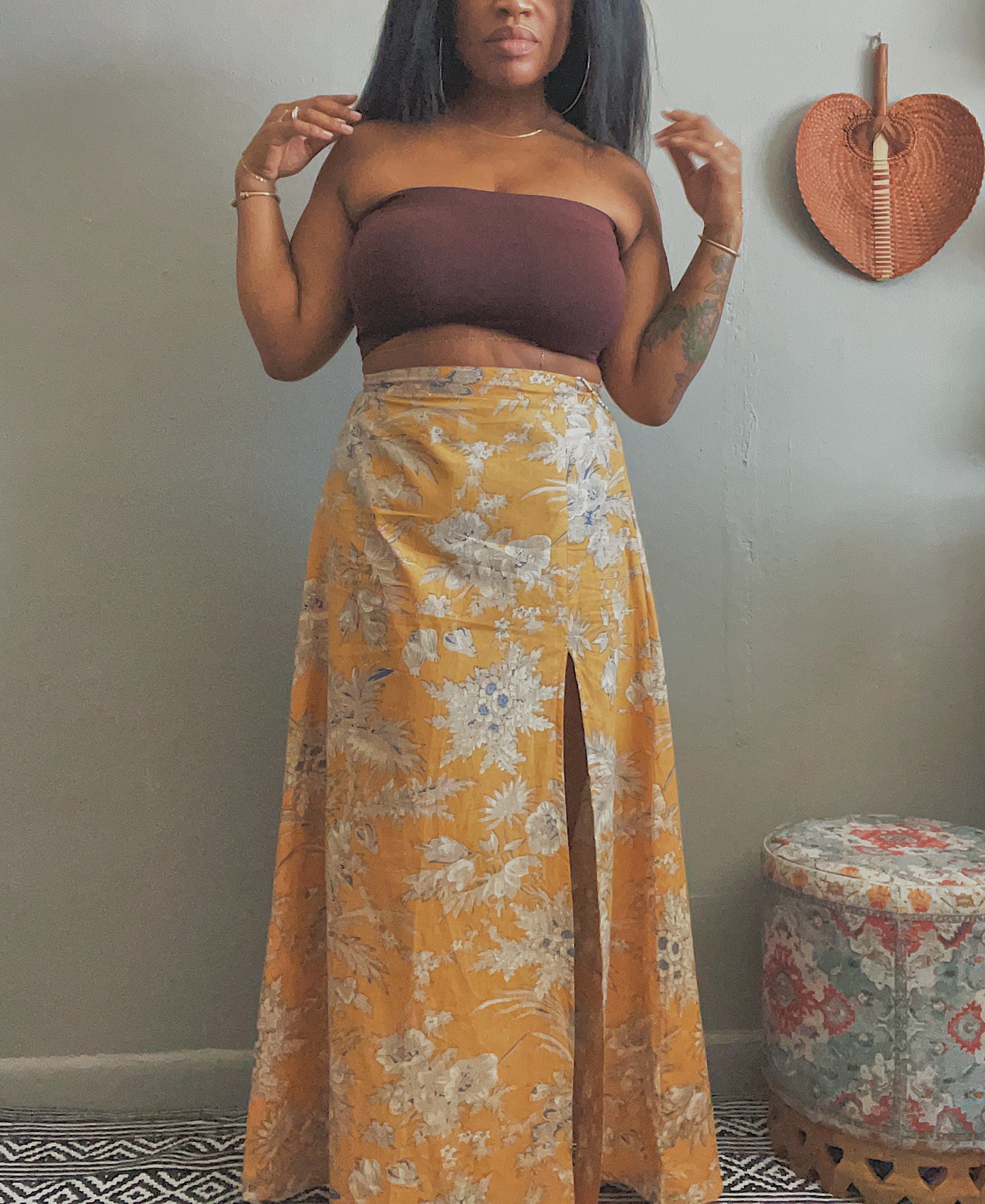 SALE - Yellow Cotton Skirt With Slit
