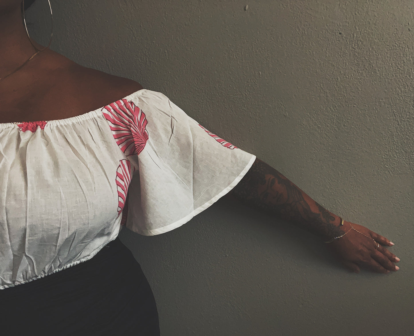 Red Scallop Off Shoulder Top