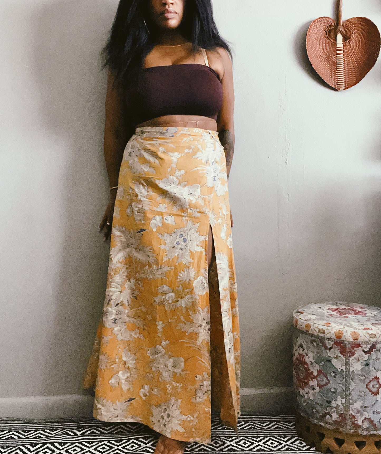 SALE - Yellow Cotton Skirt With Slit
