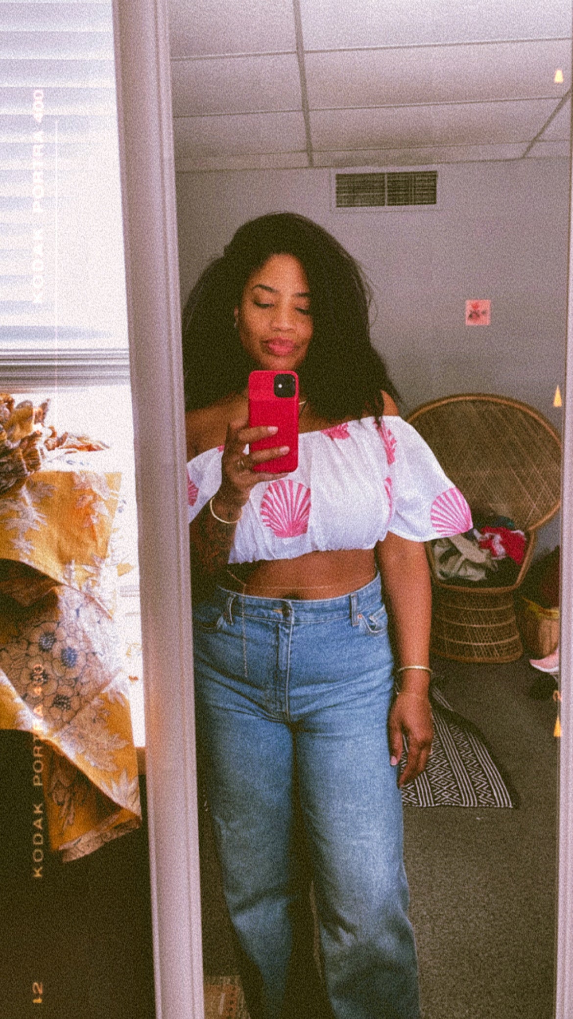 Red Scallop Off Shoulder Top