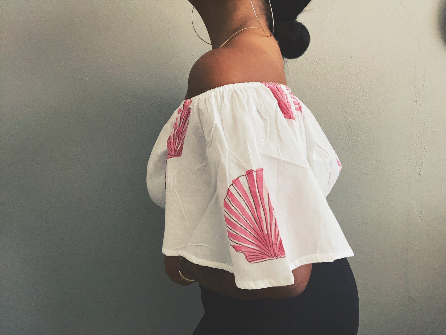 Red Scallop Off Shoulder Top