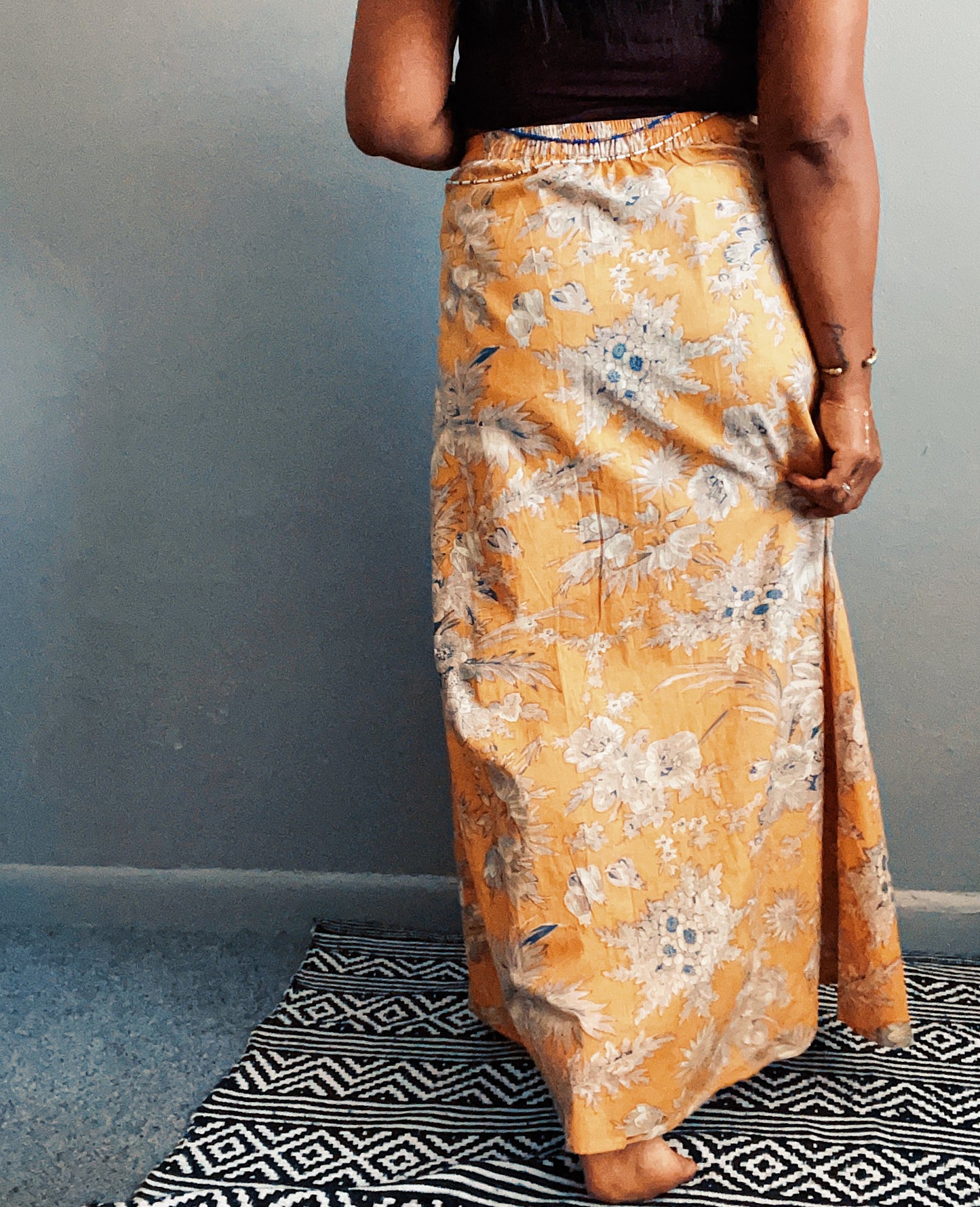 SALE - Yellow Cotton Skirt With Slit