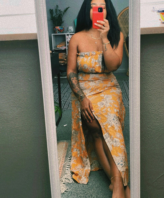 SALE - Yellow Cotton Skirt With Slit