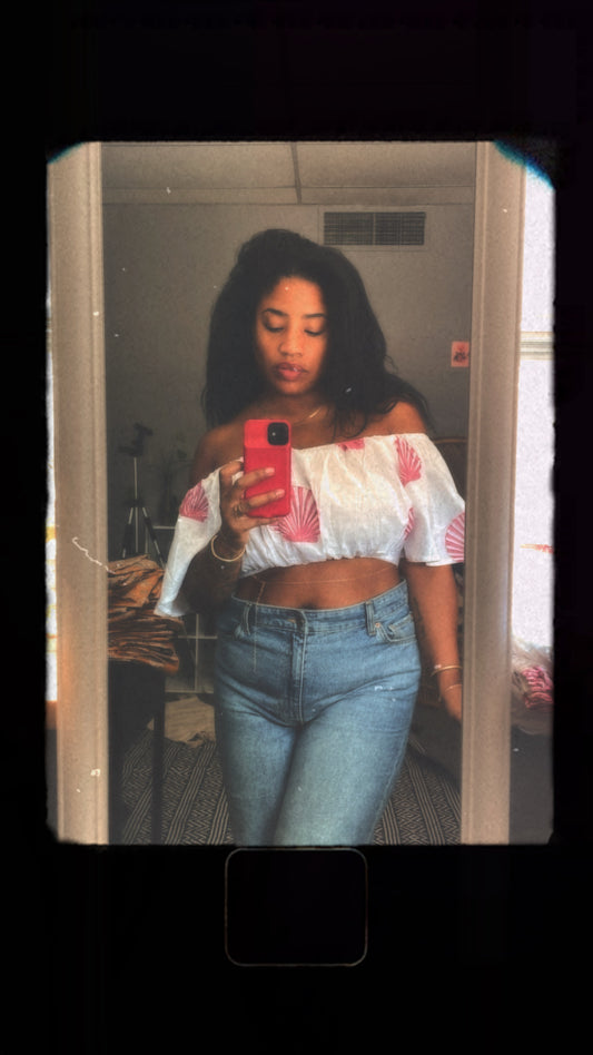 Red Scallop Off Shoulder Top