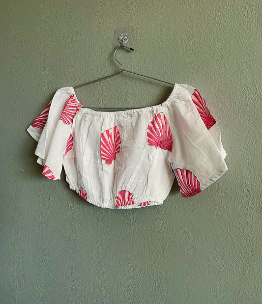 Red Scallop Off Shoulder Top